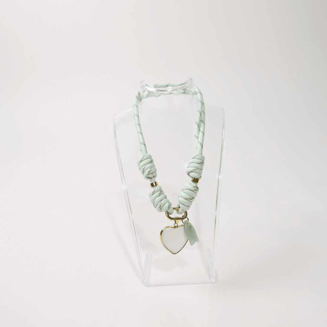 POP UPS X HANNAH B BOAT ROPE MINTY GREEN NECKLACE WITH WHITE HEART & GREEN FISH - Hannah B by Hannah Bender