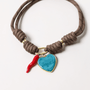 POP UPS X HANNAH B BOAT ROPE MOCHA NECKLACE WITH BLUE HEART & RED CHILI - Hannah B by Hannah Bender