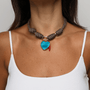 POP UPS X HANNAH B BOAT ROPE MOCHA NECKLACE WITH BLUE HEART & RED CHILI - Hannah B by Hannah Bender