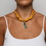 POP UPS X HANNAH B BOAT ROPE MUSTARD NECKLACE WITH GREEN ENAMEL FISH & LOVE - Hannah B by Hannah Bender