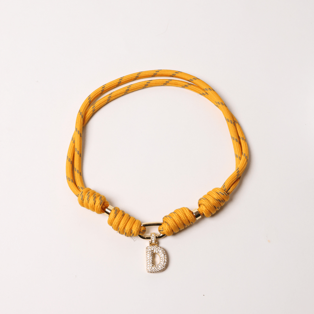 POP UPS X HANNAH B BOAT ROPE MUSTARD NECKLACE WITH PAVE INITIAL - Hannah B by Hannah Bender