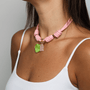 POP UPS X HANNAH B BOAT ROPE PRETTY IN PINK NECKLACE WITH GREEN HEART & PINK FISH - Hannah B by Hannah Bender