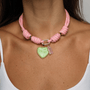 POP UPS X HANNAH B BOAT ROPE PRETTY IN PINK NECKLACE WITH GREEN HEART & PINK FISH - Hannah B by Hannah Bender
