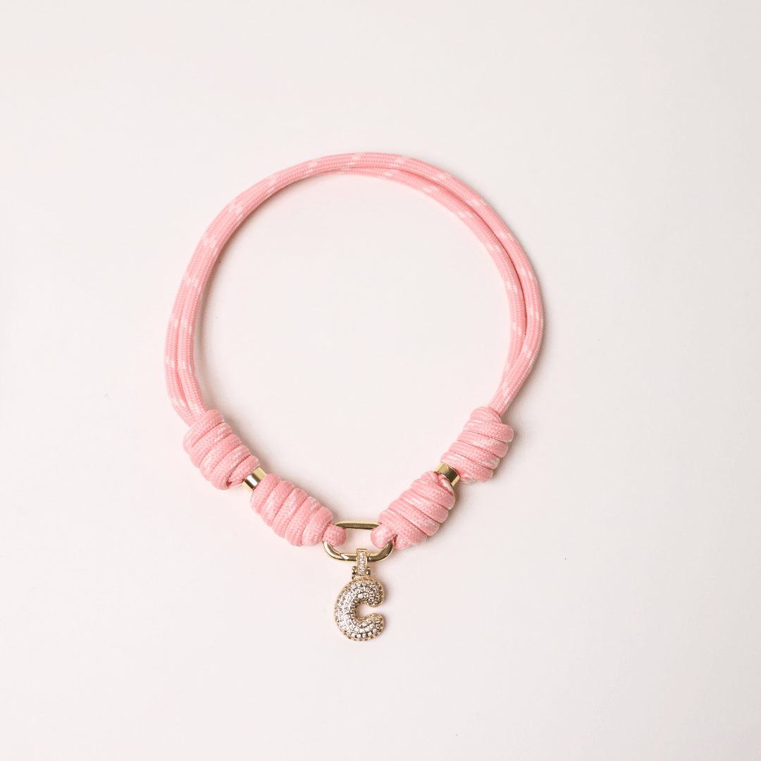 POP UPS X HANNAH B BOAT ROPE PRETTY IN PINK NECKLACE WITH PAVE INITIAL - Hannah B by Hannah Bender