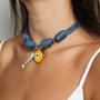 POP UPS X HANNAH B BOAT ROPE STORMY BLUE NECKLACE WITH YELLOW SARDINE & YELLOW EVIL EYE - Hannah B by Hannah Bender