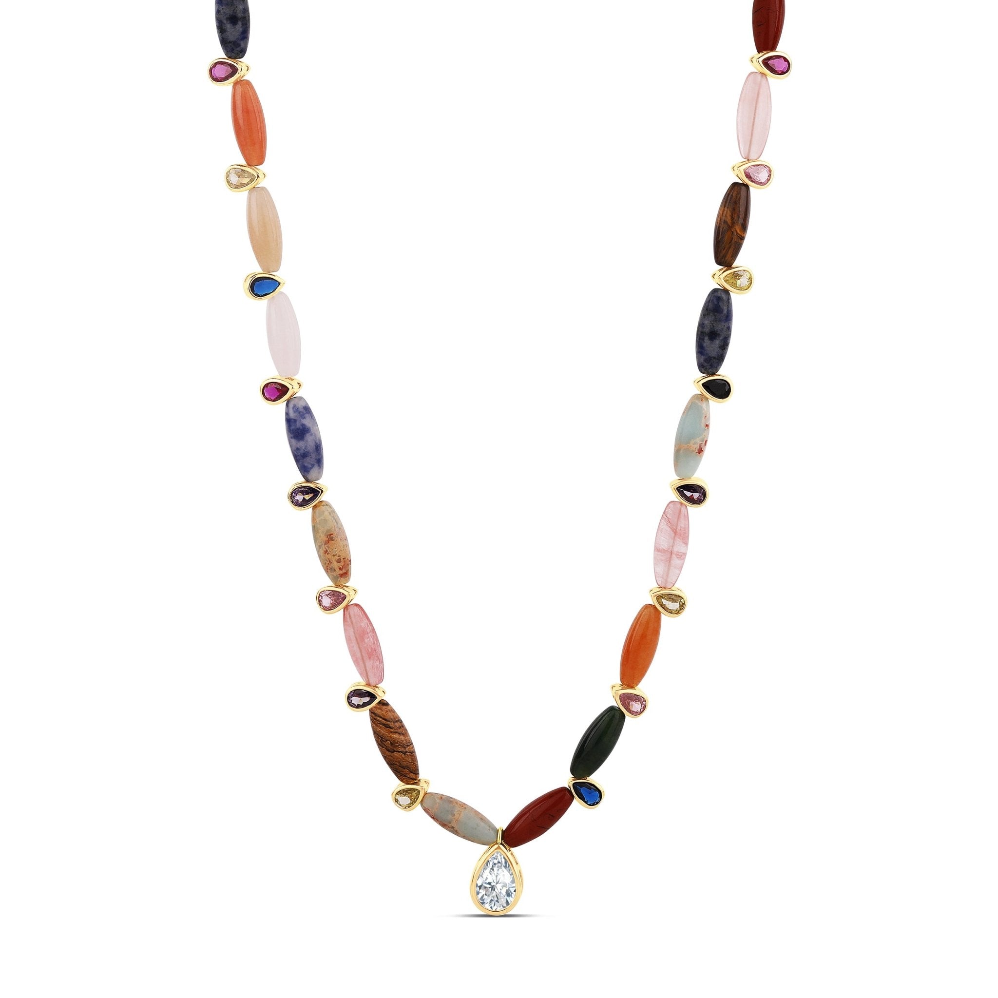 Rainbow Navette & Gem Drop Necklace - Hannah B by Hannah Bender