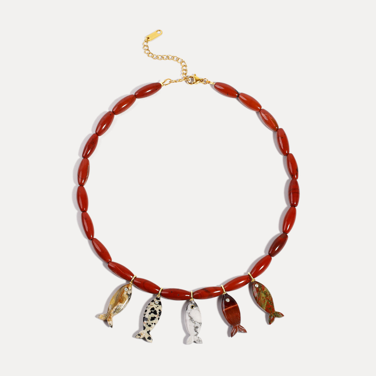 Red Jasper Multi Fish Necklace