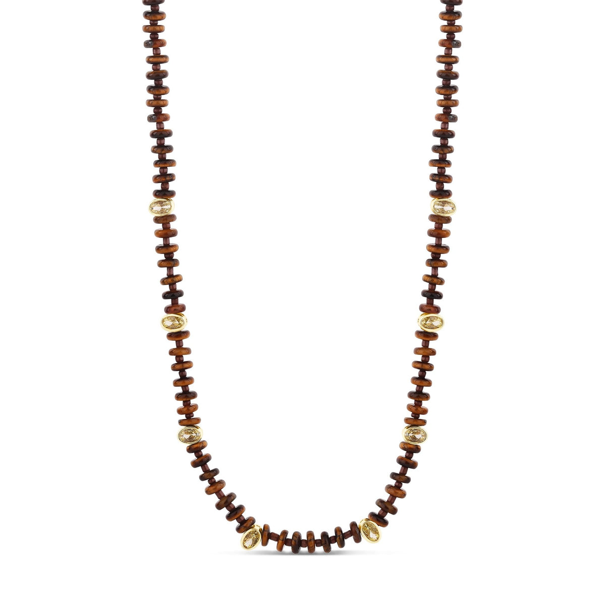 Tiger Eye Bead Necklace with Faceted Gem Accents - Hannah B by Hannah Bender