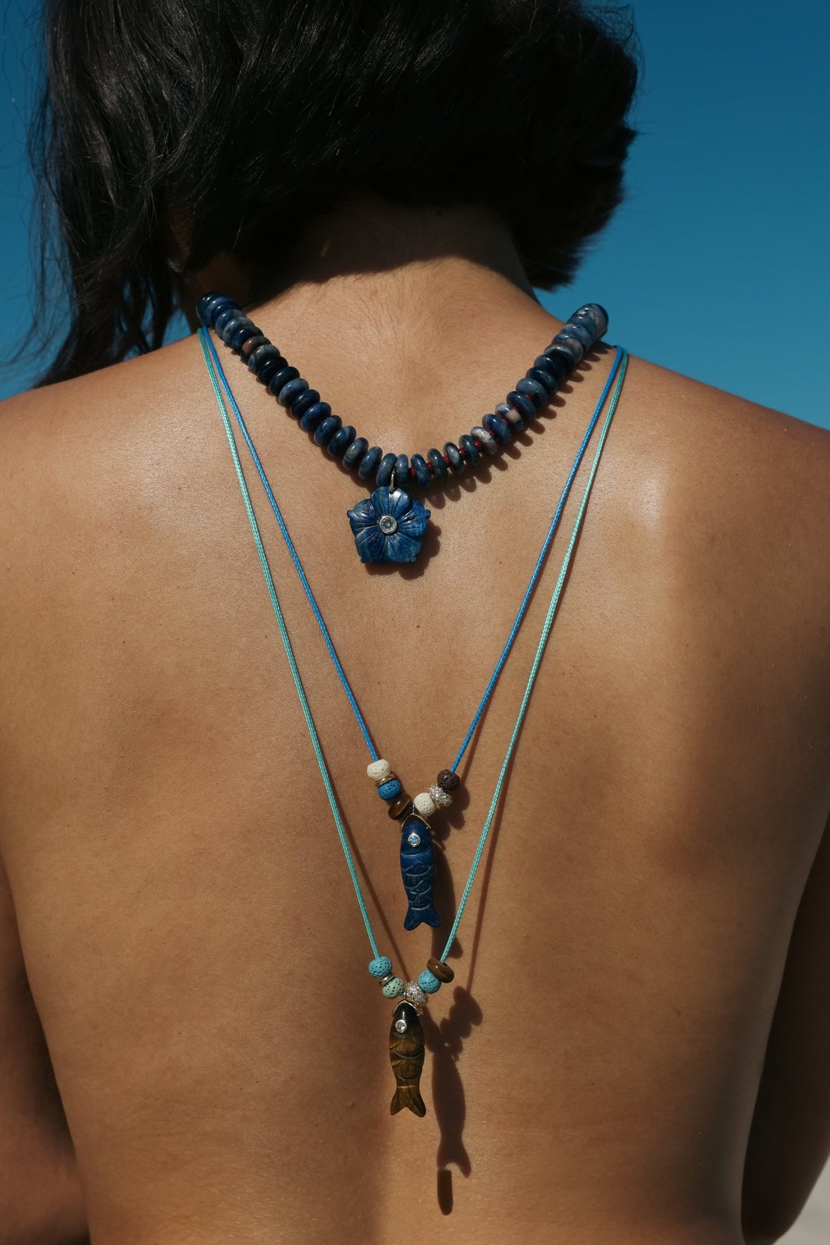 Turquoise Long Fish Charm Necklace - Hannah B by Hannah Bender