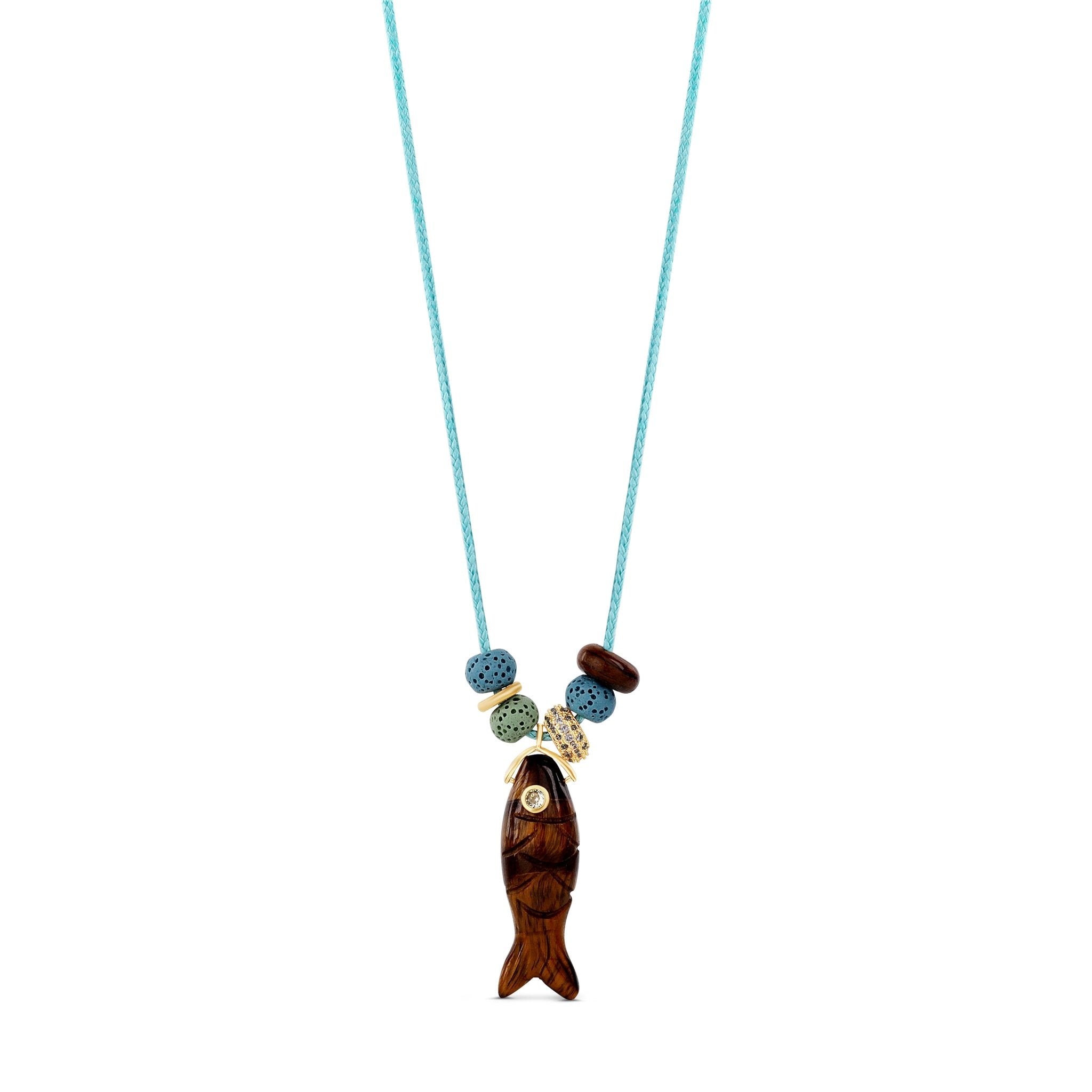 Turquoise Long Fish Charm Necklace - Hannah B by Hannah Bender