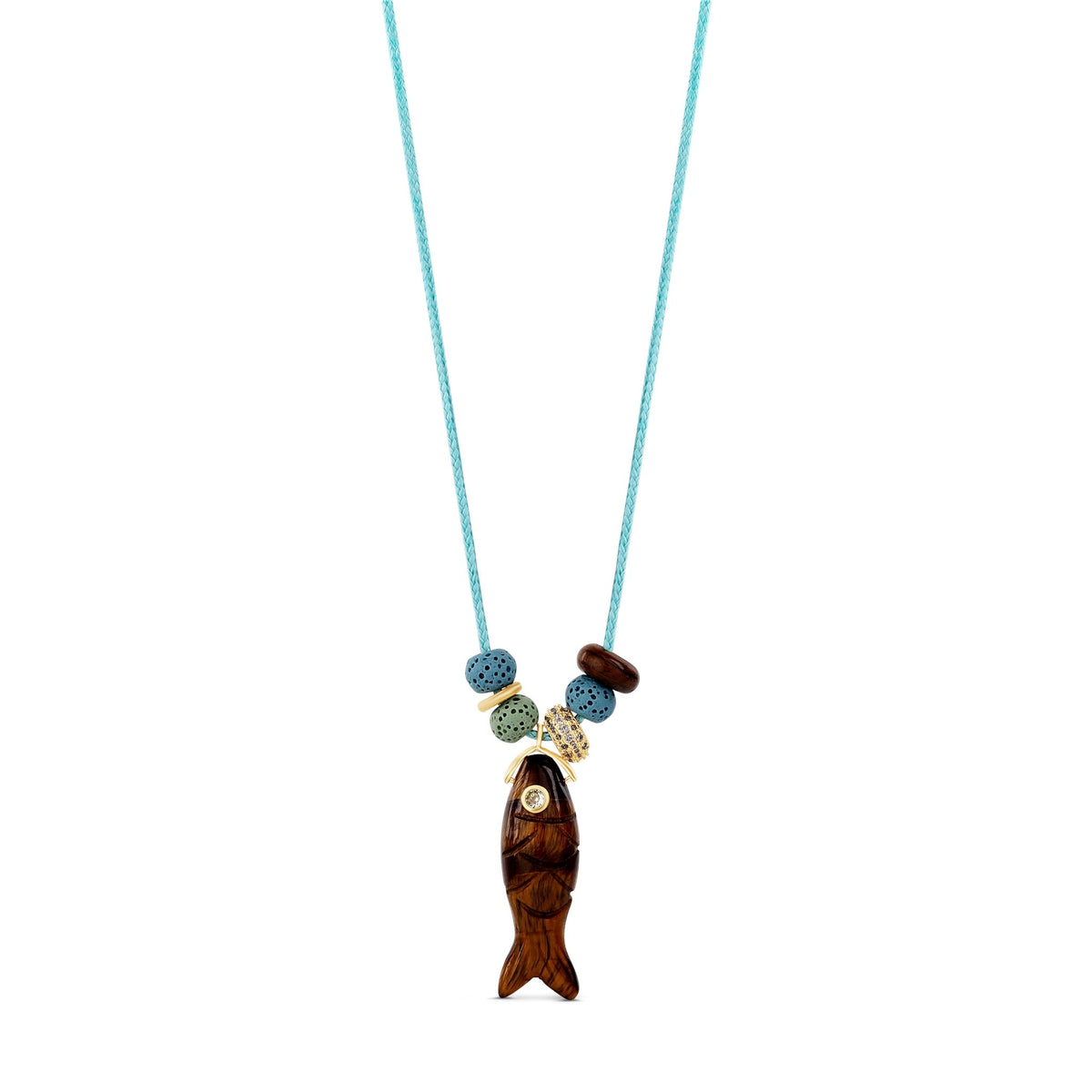 Turquoise Long Fish Charm Necklace - Hannah B by Hannah Bender