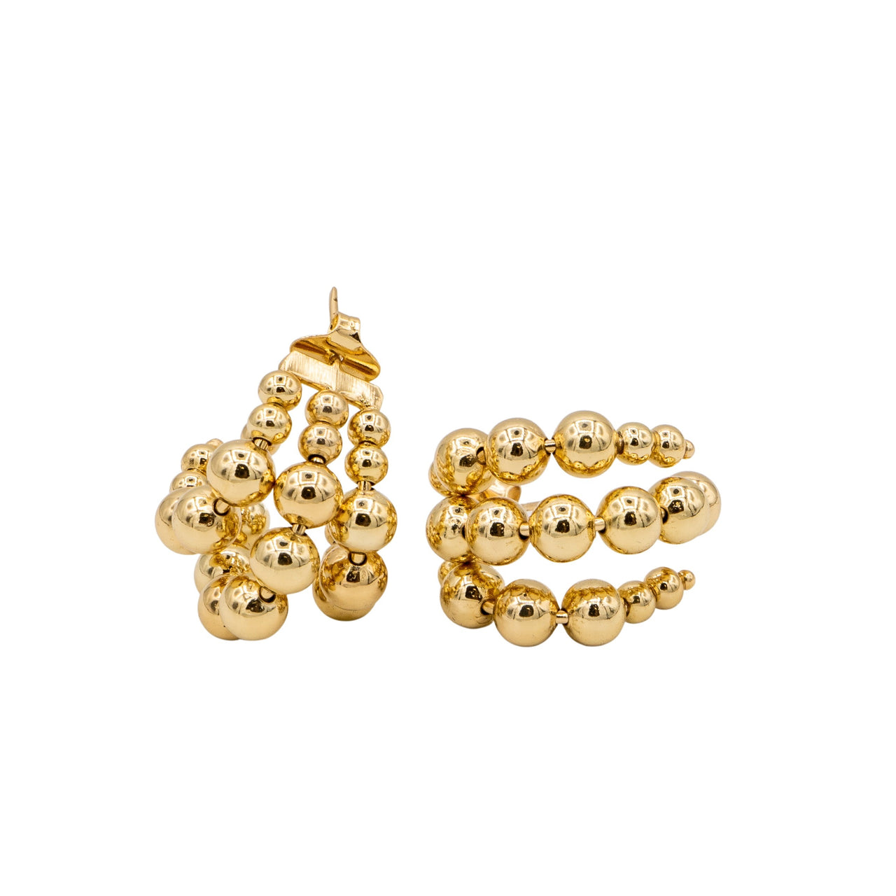 18k Gold Filled Triple Beaded Hoop Earrings